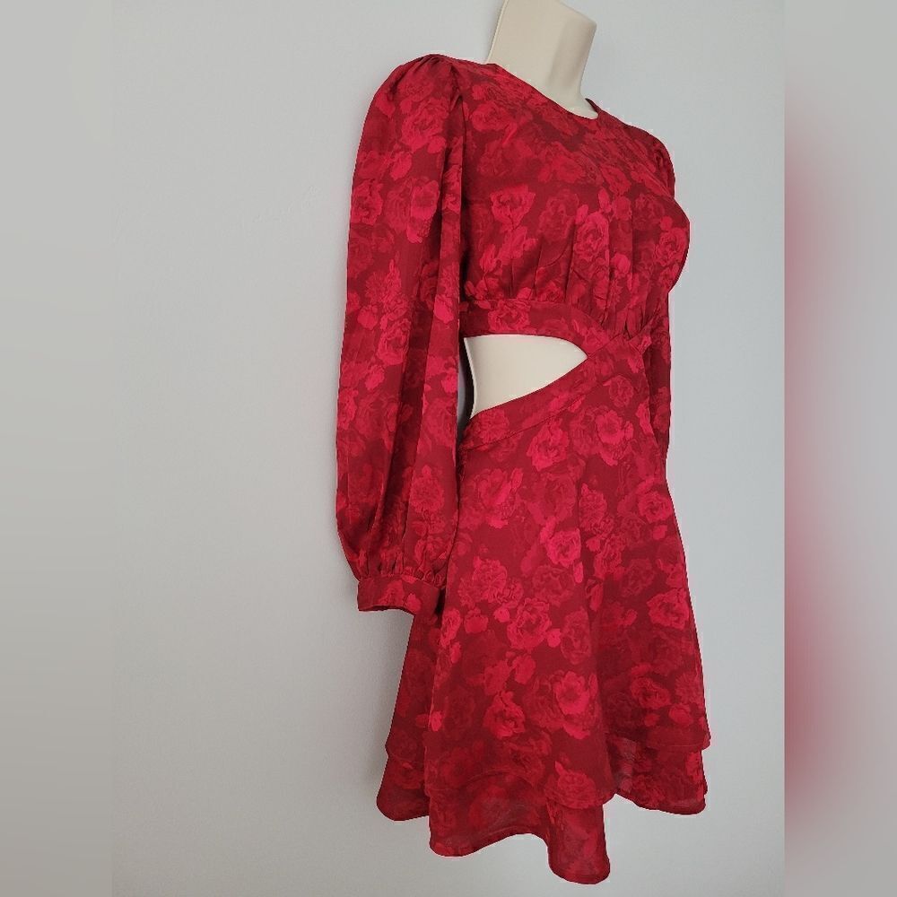 Rahi  Red Floral Print Cutout Long Sleeve Mini Dress  NWOT - Picture 6 of 10